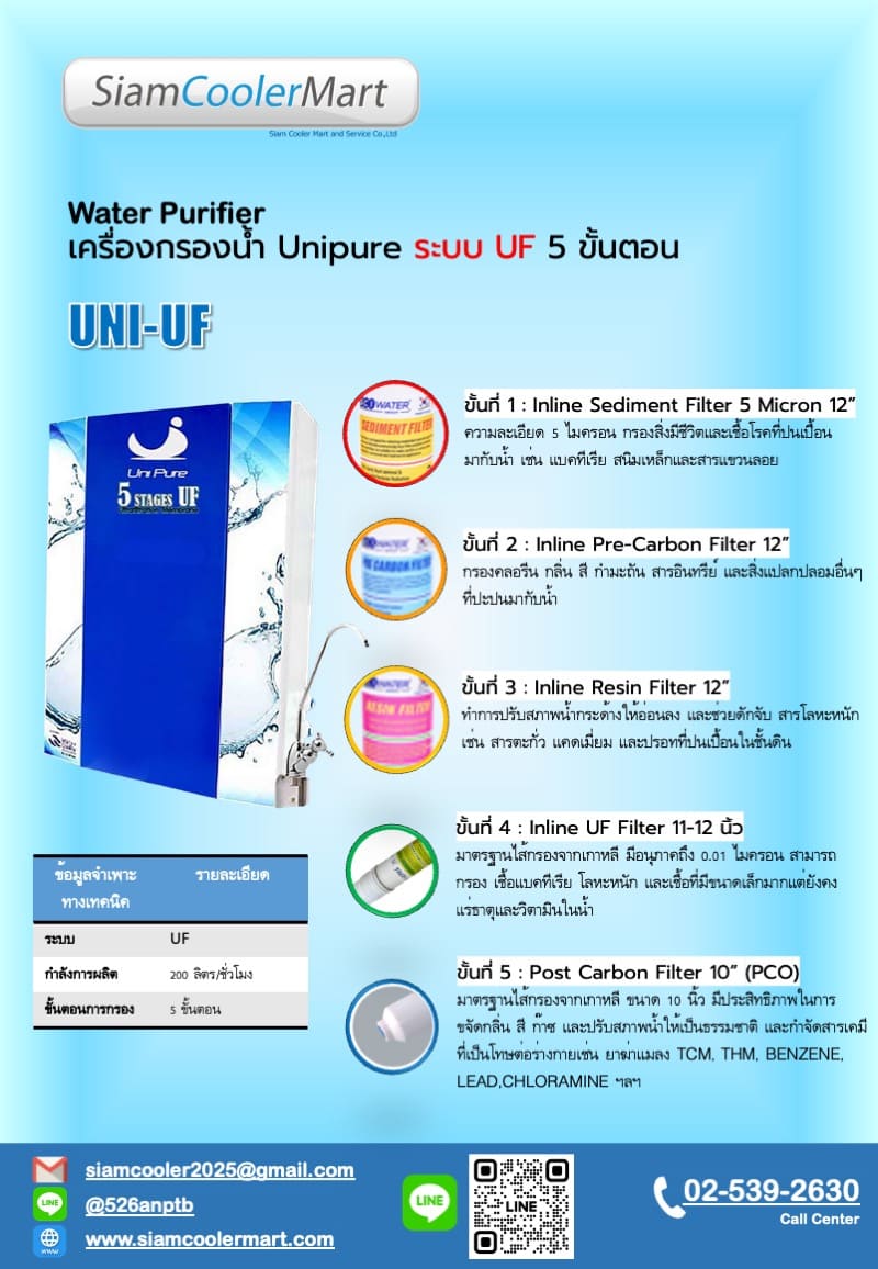สเปค เครื่องกรอง unipure สีน้ำเงิน